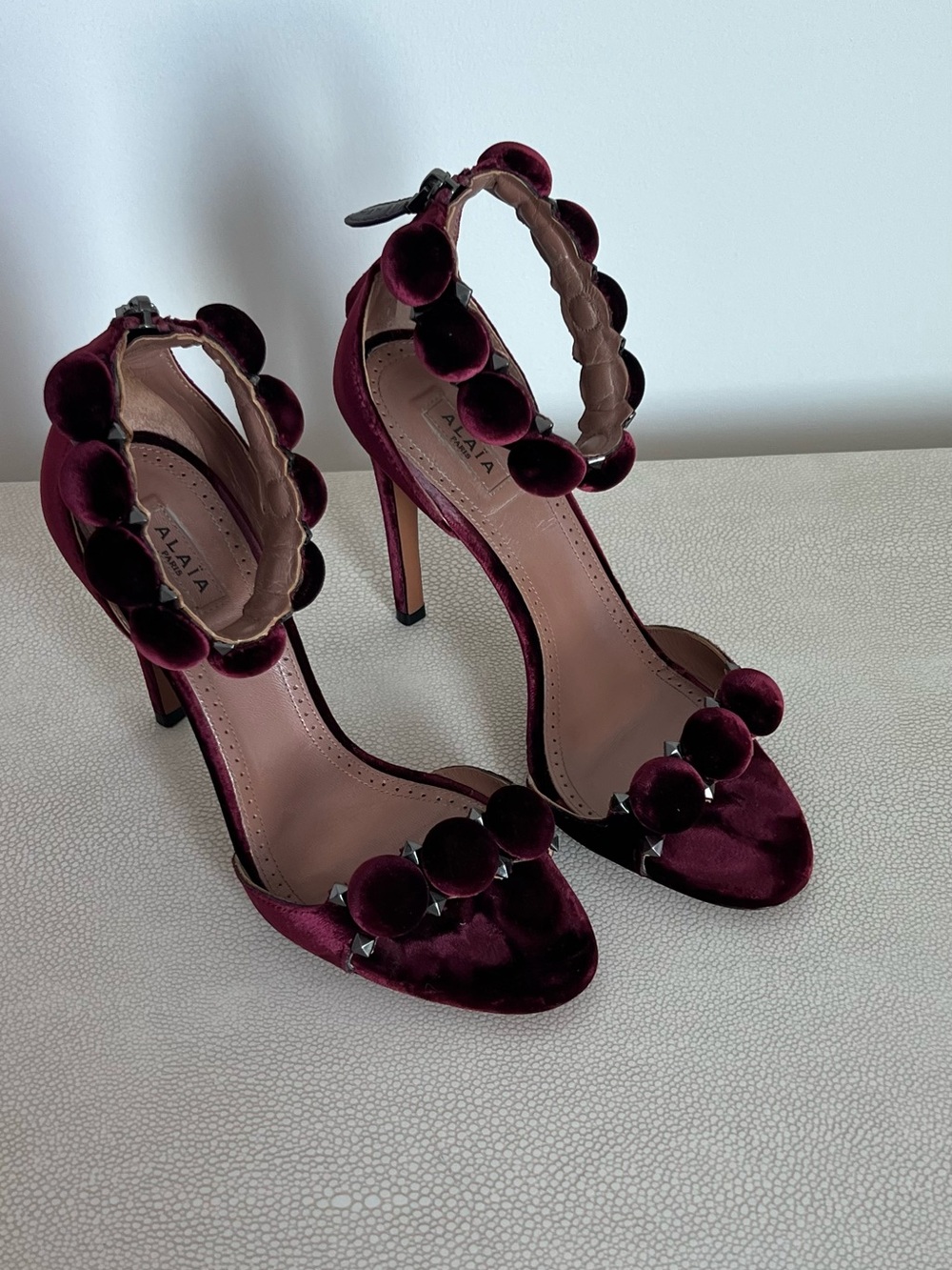 Alaia Burgundy Velvet Ankle-Strap High Heels